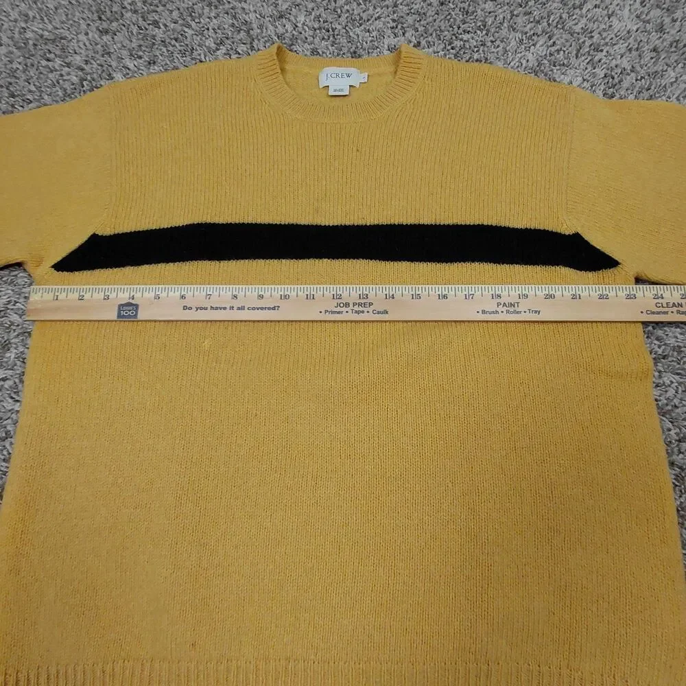 Vintage J Crew Wool Sweater Mens Large Yellow Crew Neck Single Stripe Y2K Preppy